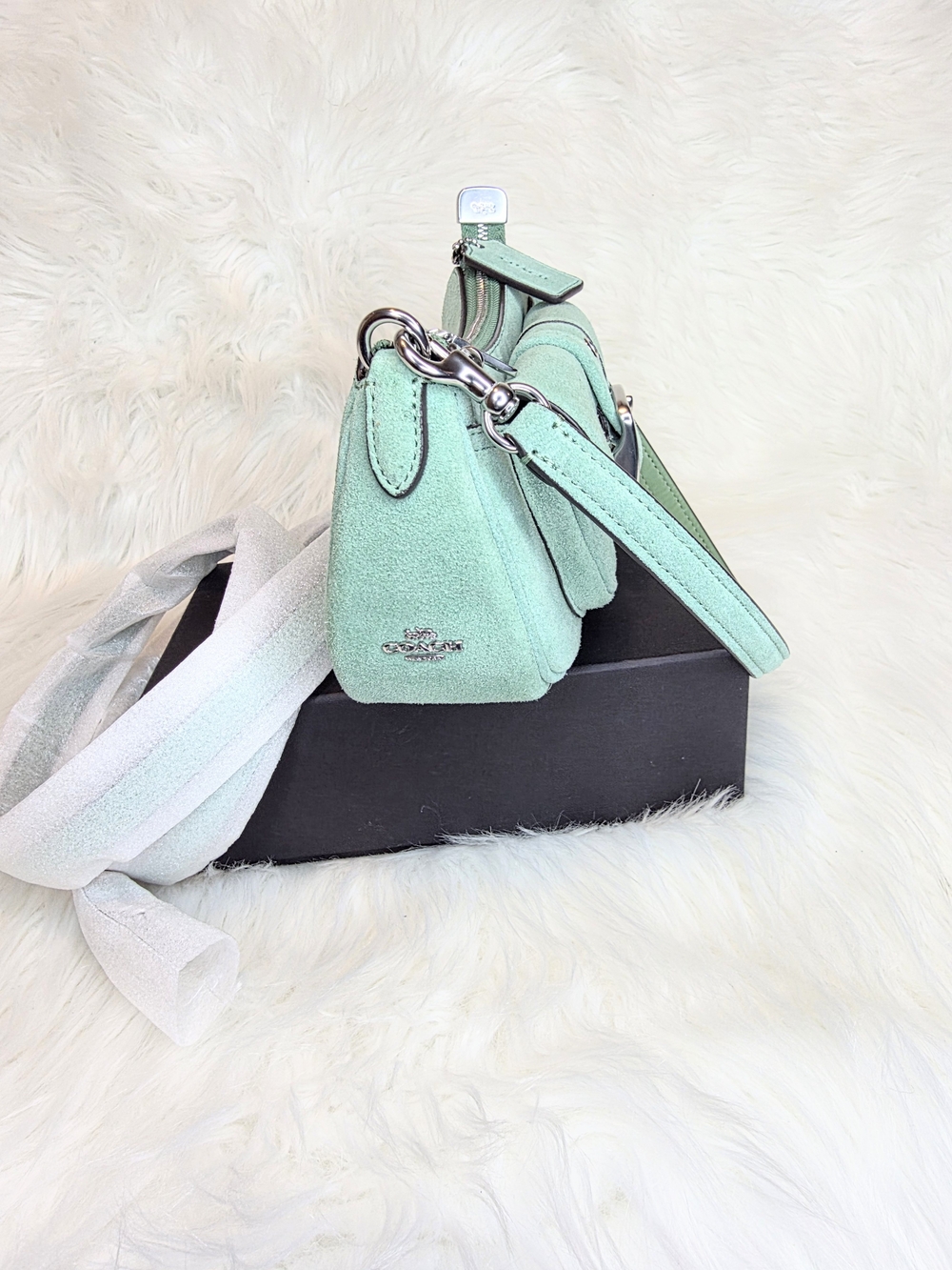 Coach Aston Mint Suede Mini Shoulder Bag with Crossbody Strap& Front Pocket NWT - Picture 7 of 11